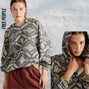 FREE PEOPLE ITS A VIBE PRINTED HOODIE IN COOL COMBO NWT MEDIUM